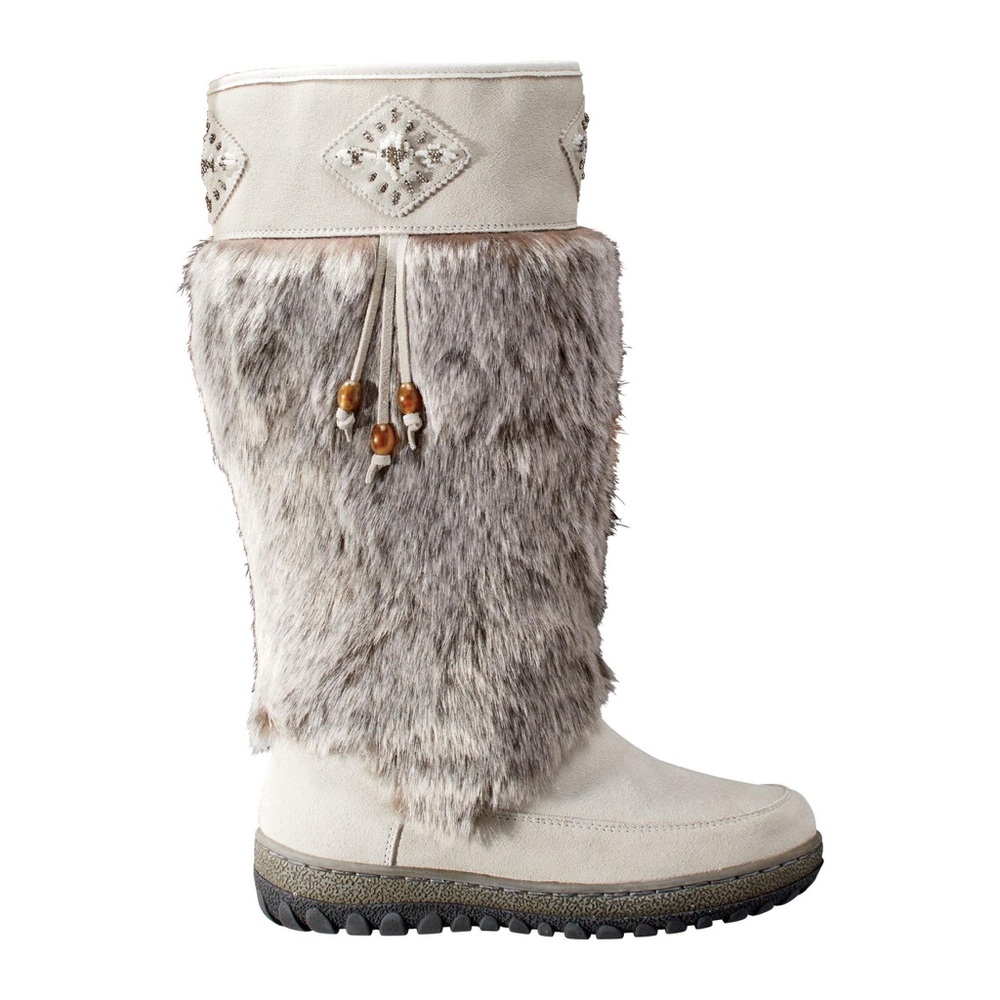 Wanderlust Cream Faux-Fur Trim Winter Boots with Bead Tassels